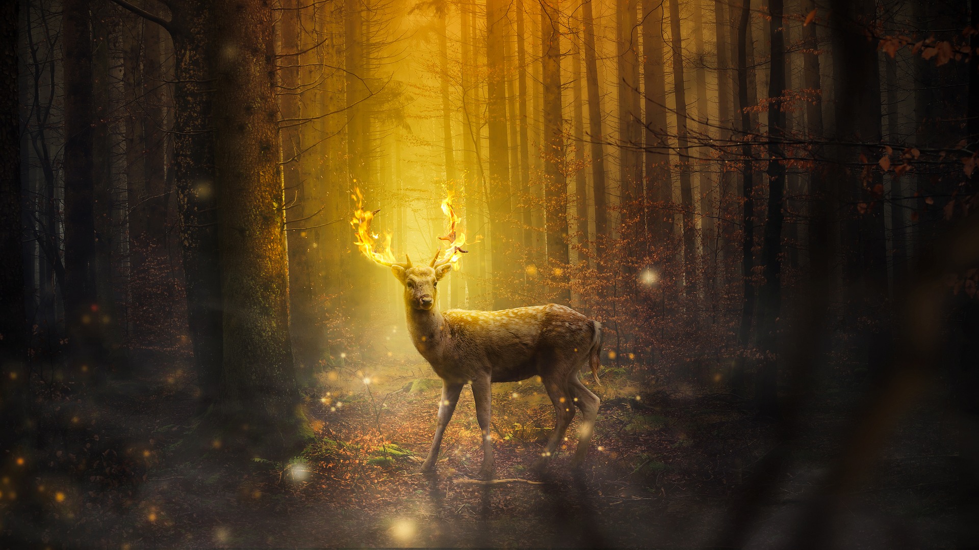 Stag with flaming antlers